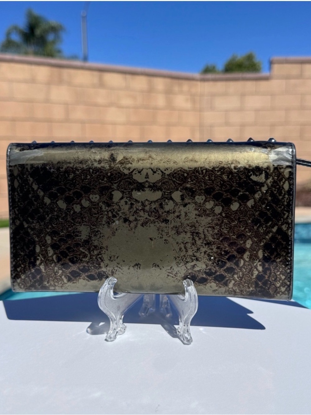 Louboutin Spikes Zip-Around Clutch Wallet snakeskin Python pattern w Entrupy - Picture 12 of 13